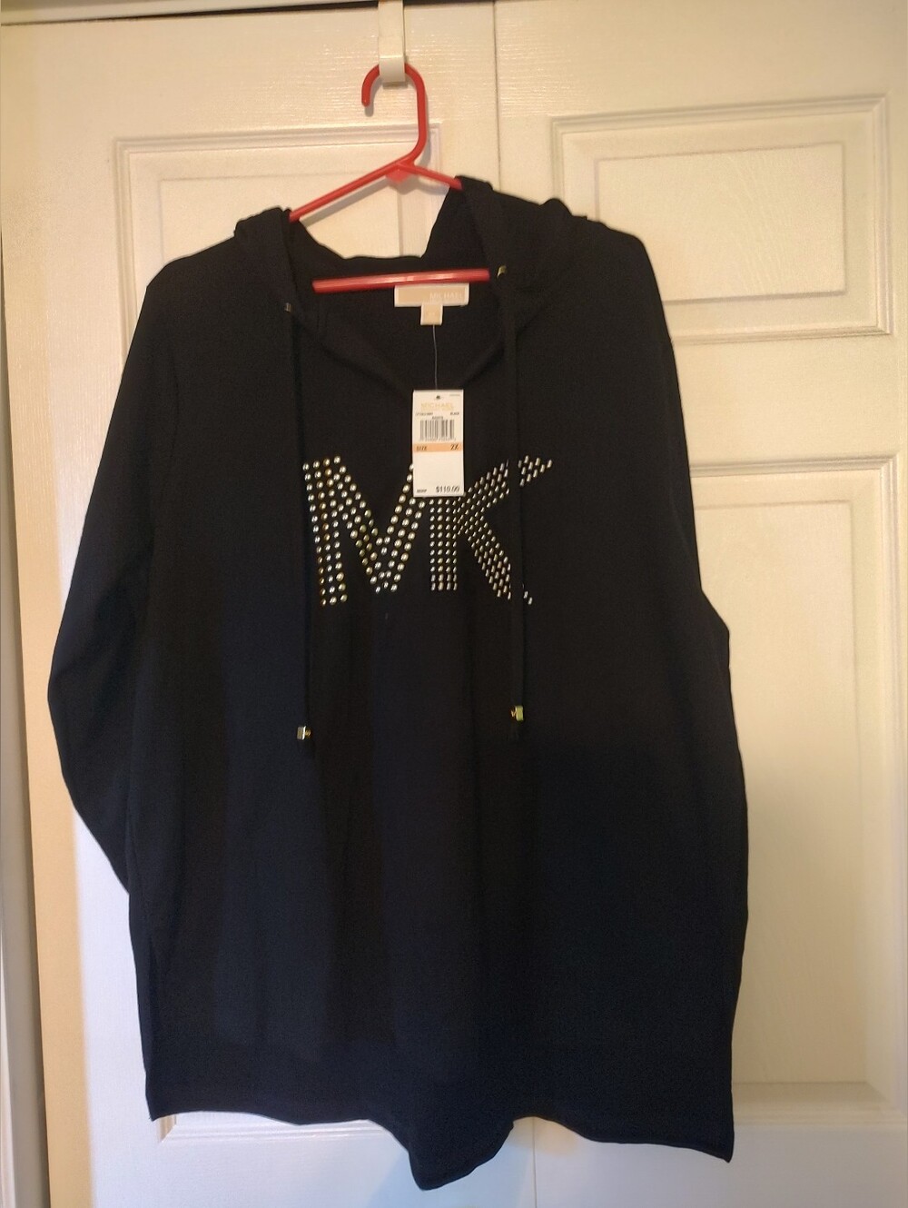 Michael Kors Basics Black Pullover Hoodie Studded MK Logo Womens 2X NWT